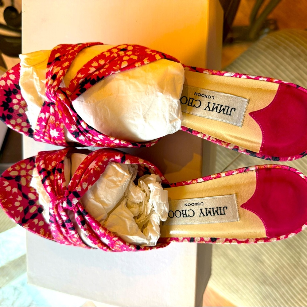 Jimmy Choo Hot Pink Floral Knot Mules